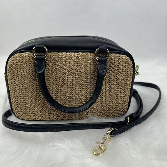 Coach Satchel Crossbody Bag In Straw & Leather CAK74 Gold/Toast/Black NWT - Picture 5 of 12
